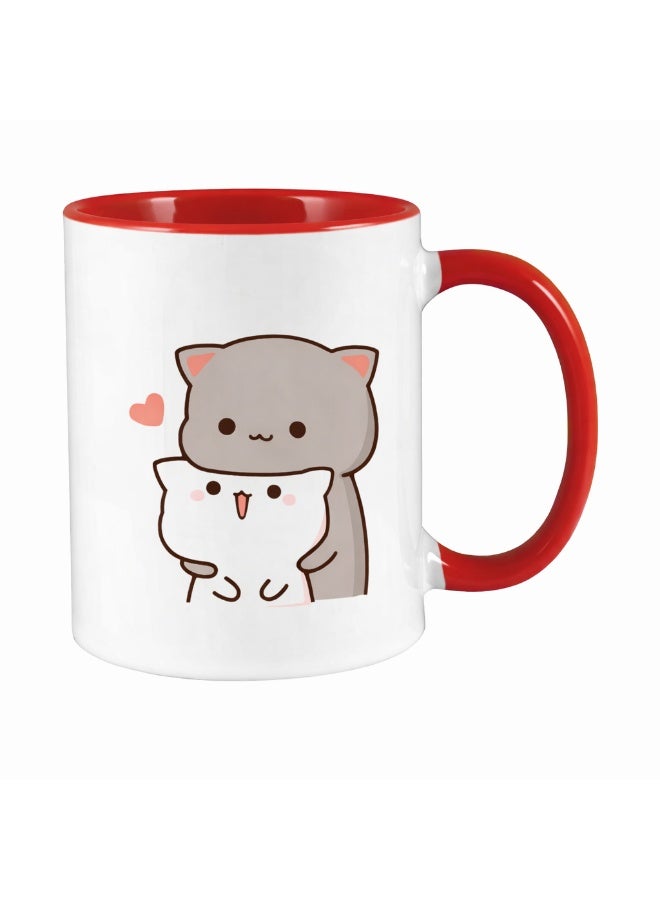 ميلز كوب قهوة سيراميك لطيف على شكل قطة موتشي خوخية - كوب أحمر بلونين - Image 1